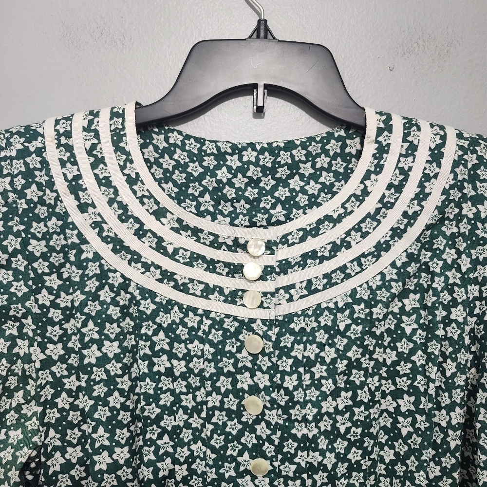 Kathie Lee Vintage Long Sleeve Button Down Floral Midi Dress Size 8 Green - Picture 3 of 12